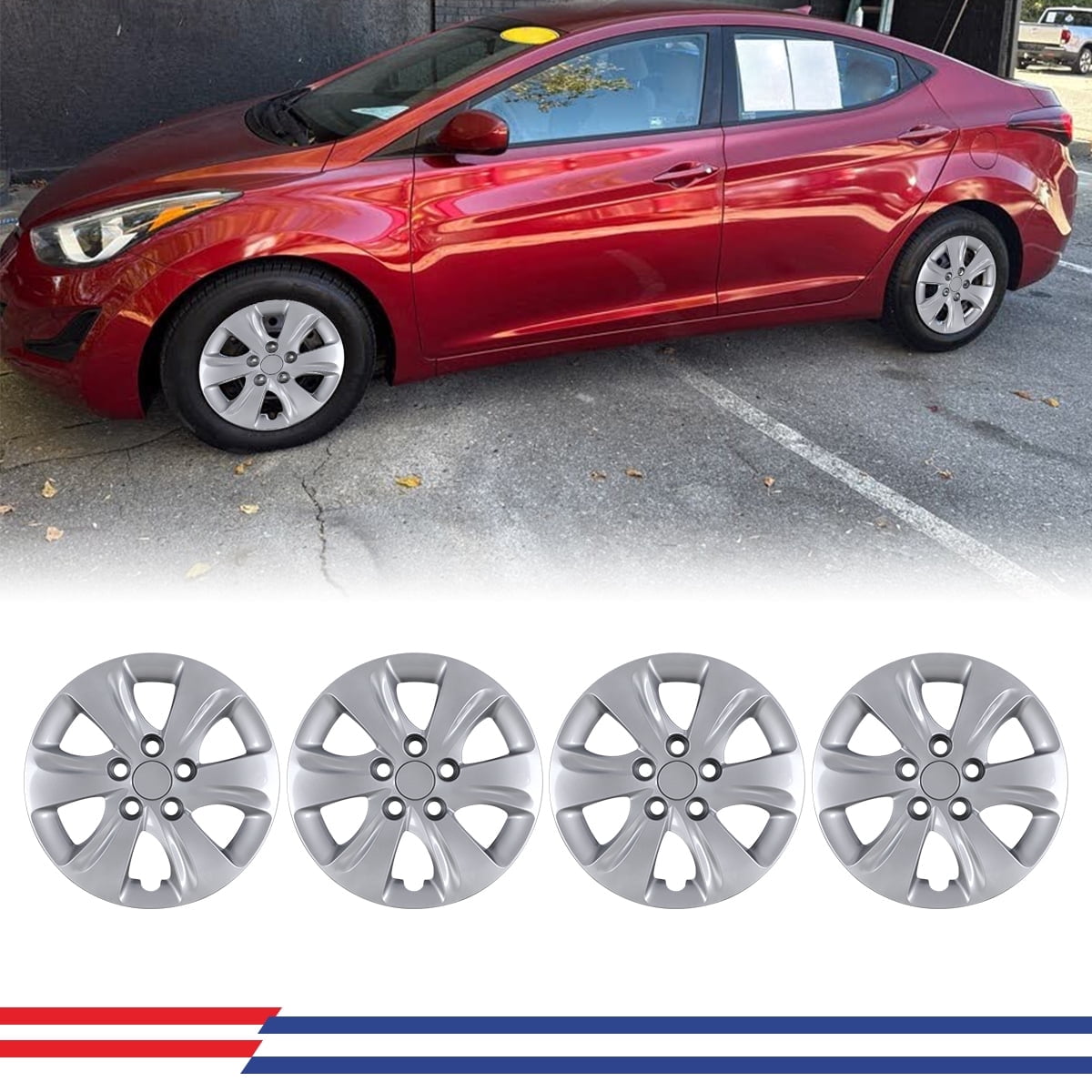 4Pcs 15 inch Hubcaps for Hyundai Elantra Sedan 2011-2016,Fit for Steel Wheel,Bolt-on Car Truck SUV Hub Cap,Lacquer