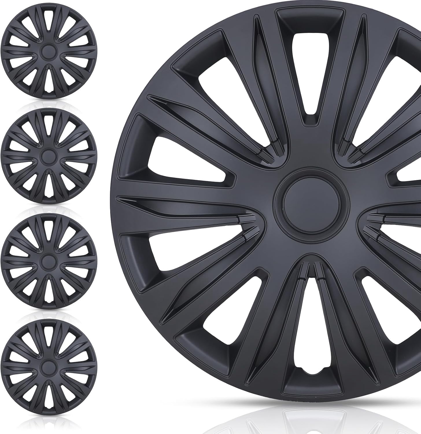 Set of 4,15" Universal Hubcap Wheels Cover Replacement for Car Truck SUV ABS&PC Hub Caps Accessories,Black Matte
