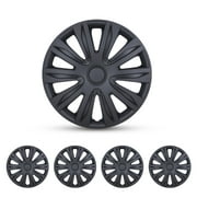 (Set of 4) 15" Universal Hubcaps Wheel Covers,Snap on Installation,Fit R15 Tire & Steel Rim,ABS+PC,Black Matte