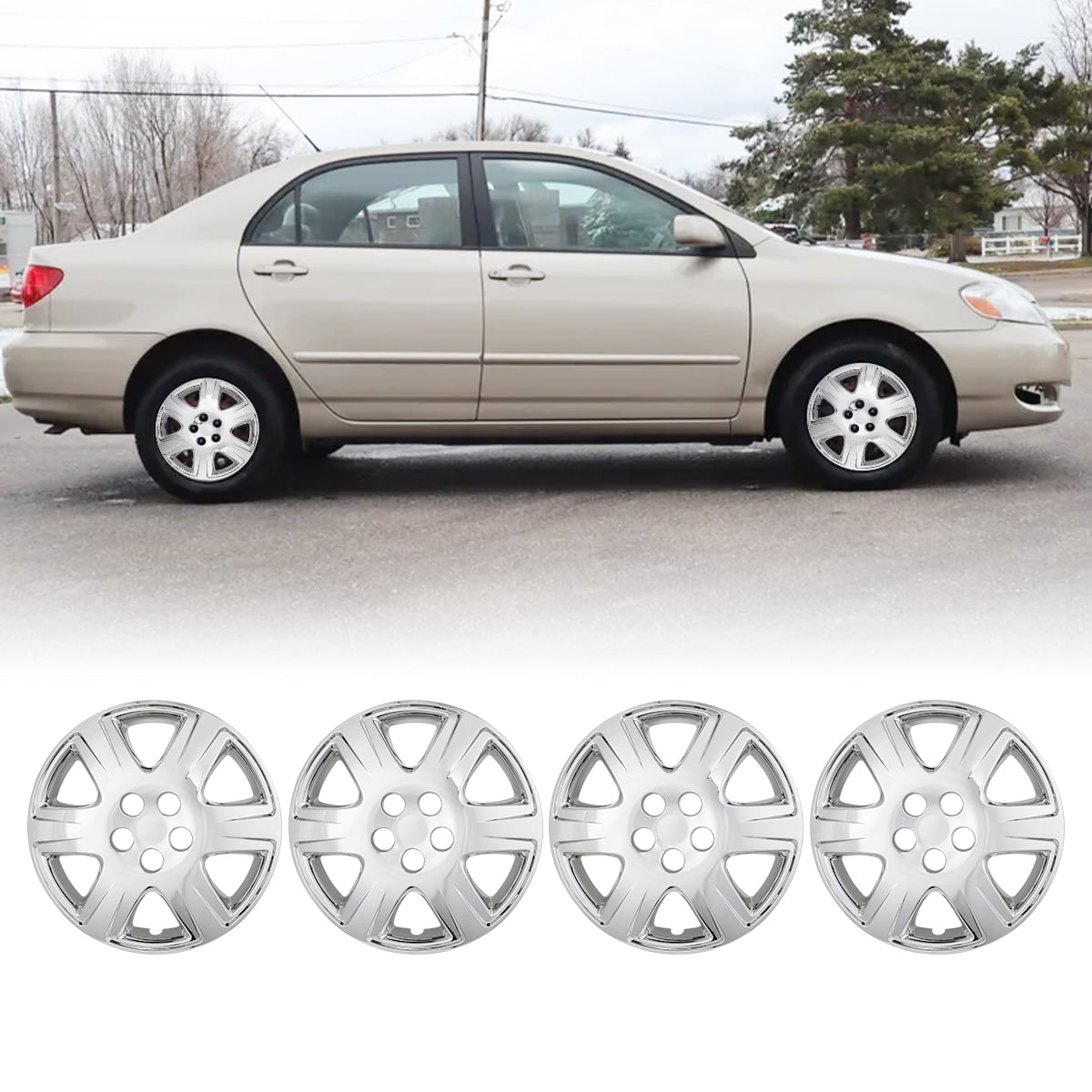 (Set of 4)15 inch Hubcaps for Toyota Corolla 2005-2008,Wheel Rim Cover Compatible with Steel Wheels,ABS+PC Material,Chrome