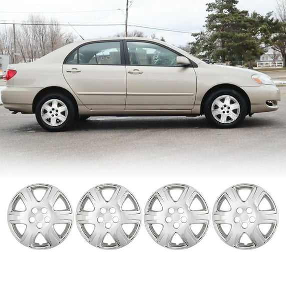 (Set of 4)15 inch Hubcaps for Toyota Corolla 2005-2008,Wheel Rim Cover Compatible with Steel Wheels,ABS+PC Material,Chrome