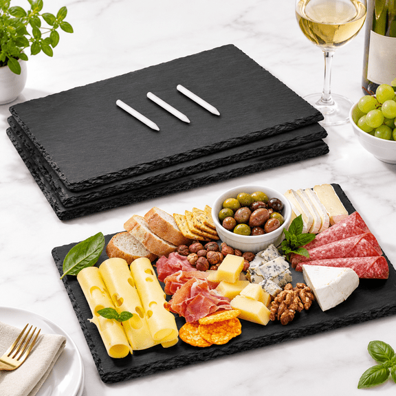 Set of 4 15 x 10.2 Inch Slate Cheese Boards for Serving and Engraving