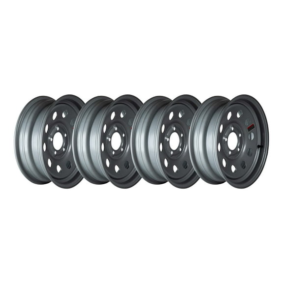 Set of (4) 15" x 5" - 5 Lug Silver Mod Solid Steel Trailer Wheel Rim - 5x4.5 Bolt Pattern