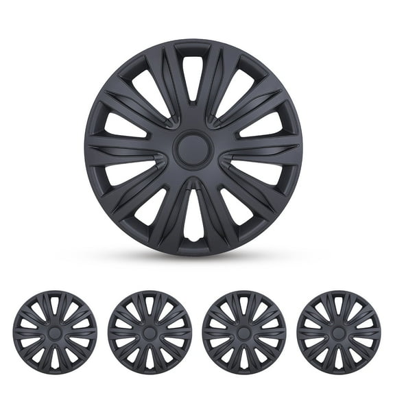 (Set of 4) 16" Universal Hubcaps,Wheel Covers Snap on Full Hub Caps Fit R16 Tire & Steel Rim,ABS+PC Material (Black Matte)