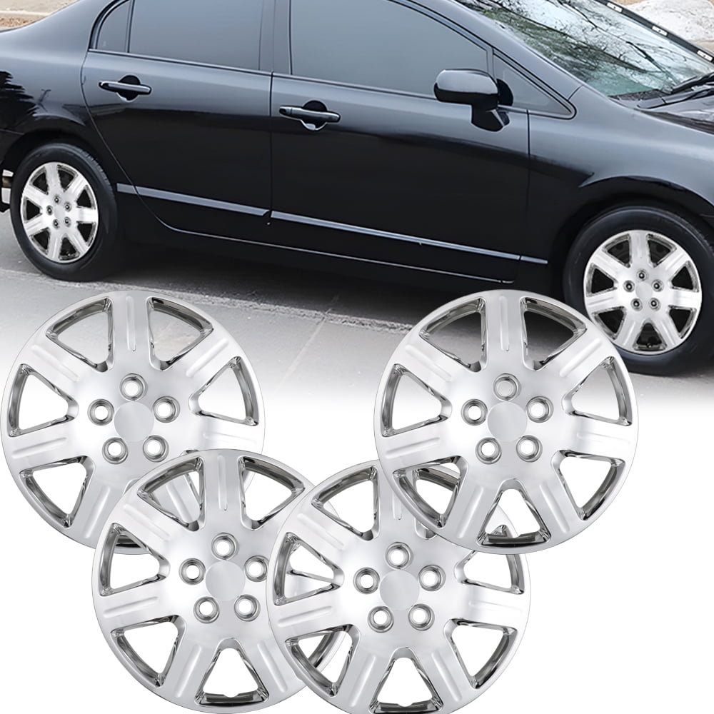 (Set of 4)16 inch Hubcaps Fit for Honda Civic 2006 2007 2008 2009 2010 2011,Only Fit Iron Hub - Steel Wheel,Bolt on Installation(Chrome)
