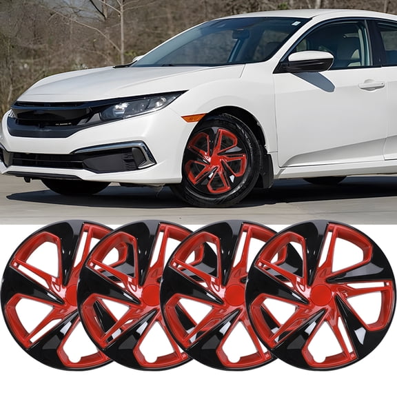 (Set of 4)16 inch Hubcaps for Honda Civic Sedan 2016-2025,Wheel Rim Hub Cap Replacement,ABS&PC Material,Black Lacquer & Red Lacquer