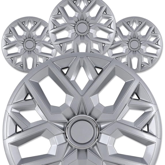 Set of 4 16 inch Universal Hubcaps Fits Most Cars, Snap-On Silver Lacquer PP Wheel Covers 16 inch, 16 inch Hubcaps Set of 4