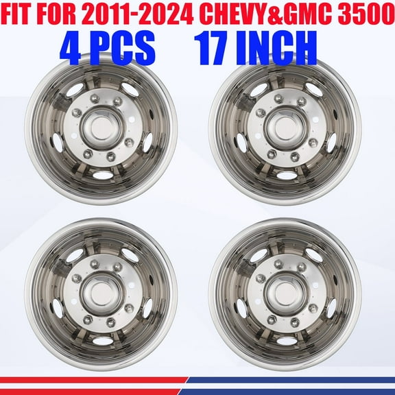 Set of 4 17" Stainless 8 lugs 5 Hand Holes Dually Wheel Simulators,Over-the-Lug mounting style, Fit for 2011-2024 Chevy&GMC 3500