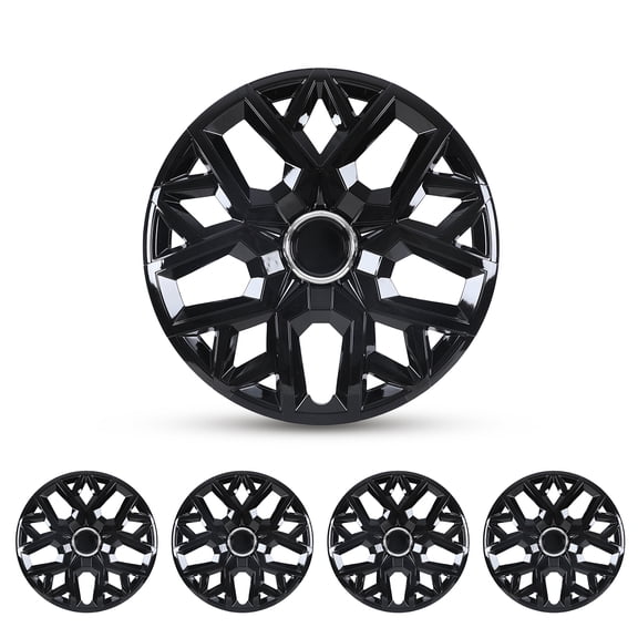 (Set of 4)17" Universal Hubcap Fit for Steel Wheel Rims Cover,Snap on Installation with Retention Rings,Black Lacquer