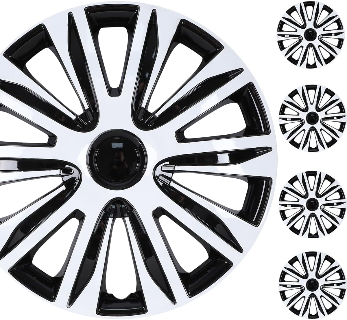 Set of 4,17" Universal Hubcap Wheels Cover Replacement for Car Truck SUV ABS&PC Hub Caps Accessories,White Lacquer & Black Lacquer