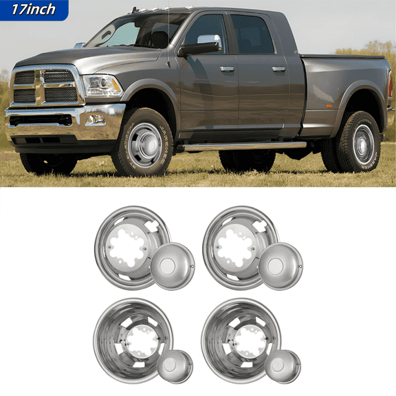 (Set of 4) 17 inch Hubcaps Wheel Rims Cover for 2003-2018 Dodge Ram 3500,Stainless Material Dually Wheel Simulators