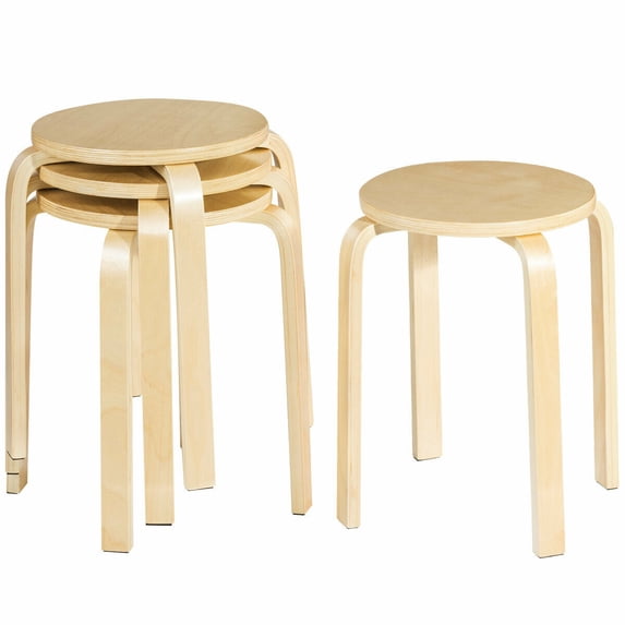 Costway Set of 4 18" Stacking Stool Round Dining Chair Backless Wood Home Decor