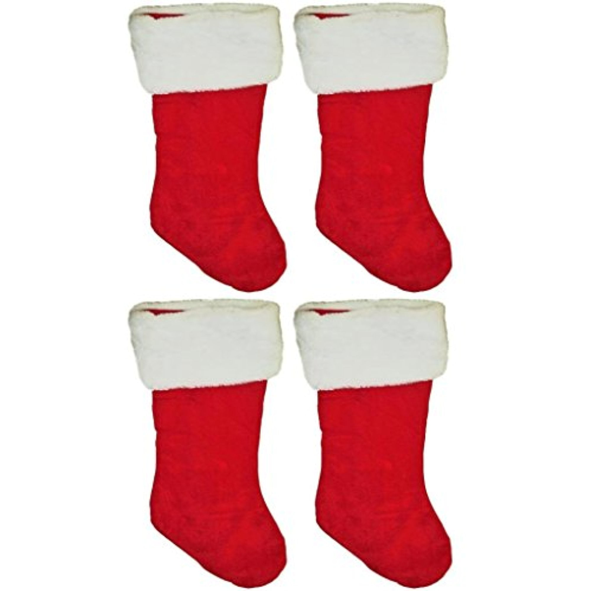 Set of 4 Red Velvet Christmas Stockings with White Plush Cuff