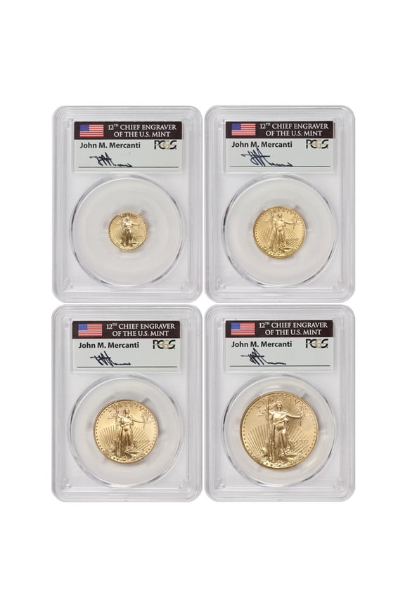 Set of 4 1997 Gold Eagles PCGS MS70 Mercanti Label U.S. Mint Coins