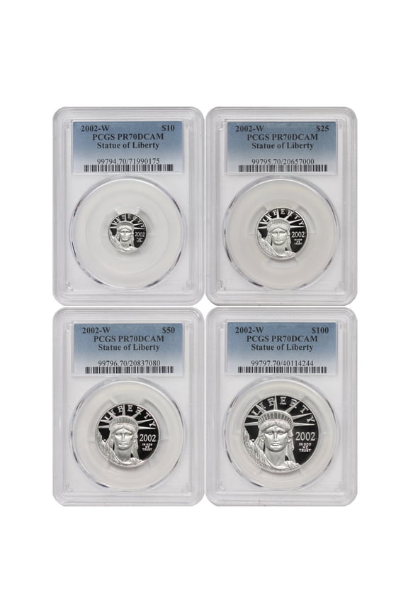 Set of 4 2002-W Platinum Eagles PCGS PR70 Deep Cameo U.S. Mint Coins