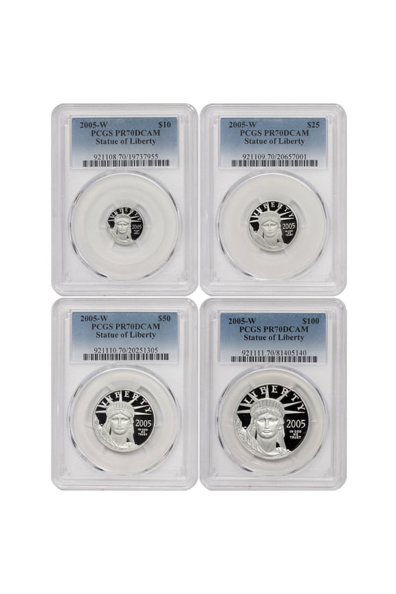 Set of 4 2005-W Platinum Eagles PCGS PR70 Deep Cameo U.S. Mint Coins