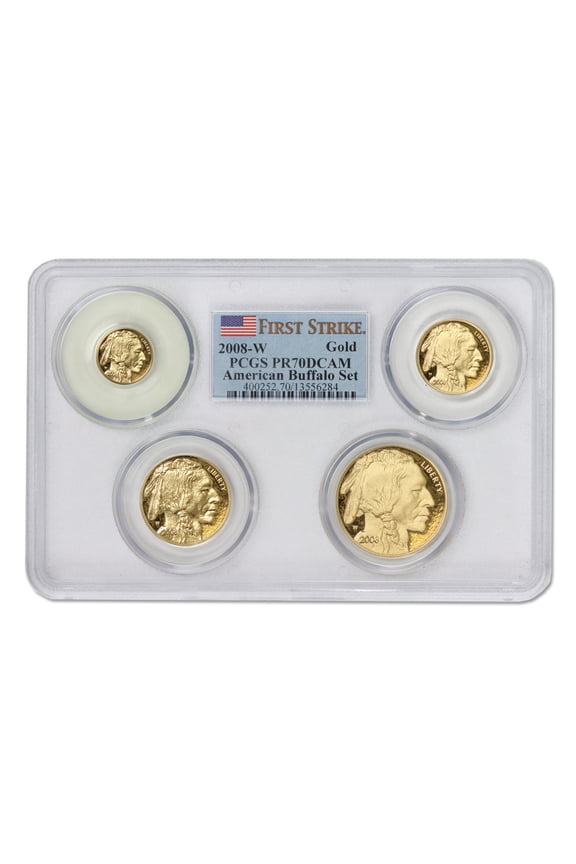 Set of 4 2008-W Gold Buffalo Proof Coins PCGS PR70DCAM First Strike Flag Label Single Slab