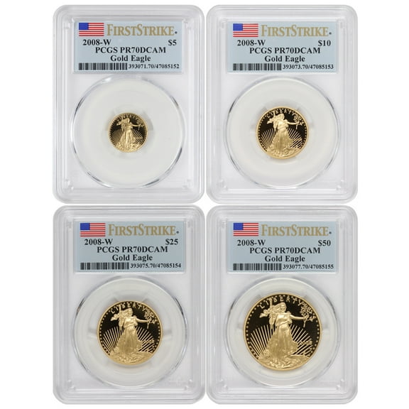 Set of 4 2008-W Gold Eagle PCGS PR70DCAM First Strike Flag Label U.S. Mint Coin