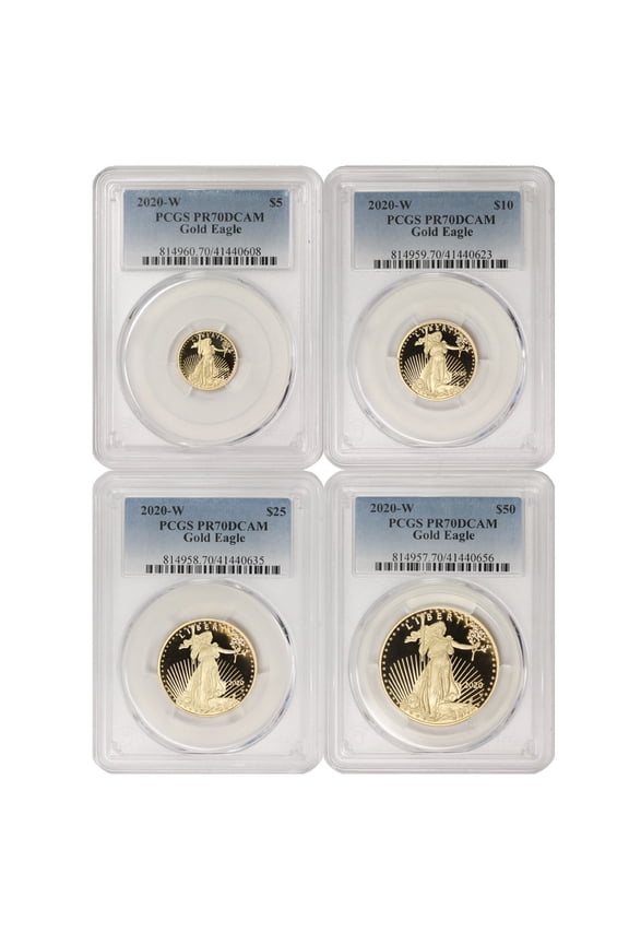 Set of 4 2020-W Gold Eagle PCGS PR70 Deep Cameo U.S. Mint Coin
