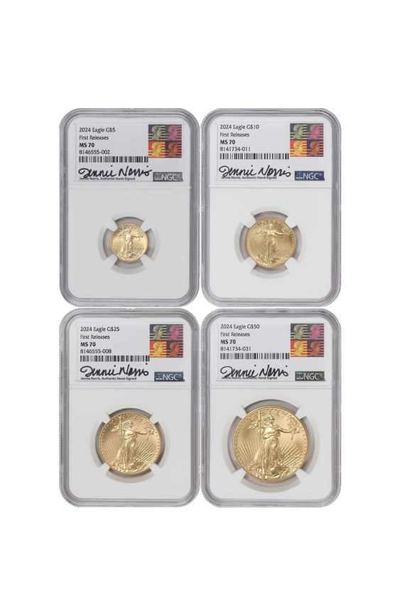Set of 4 2024 Gold Eagle NGC MS70 First Releases Norris Label U.S. Mint Coin