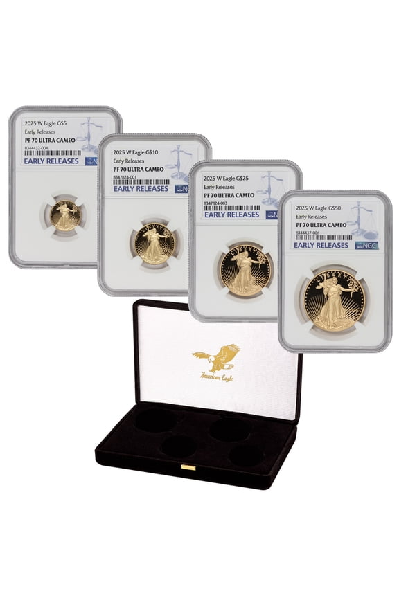Set of 4 2025-W Gold Eagles NGC PF70 Ultra Cameo Early Releases with Original Government Packaging U.S. Mint Coin