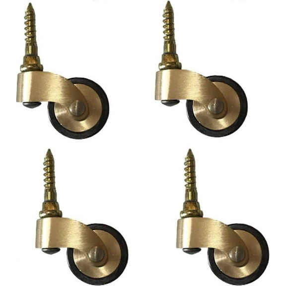 Set of 4 25mm Antique Style Solid Brass Casters, 360 Swivel Casters, Vintage Rubber Casters for Furniture, with Screws, Load Capacity 150kg