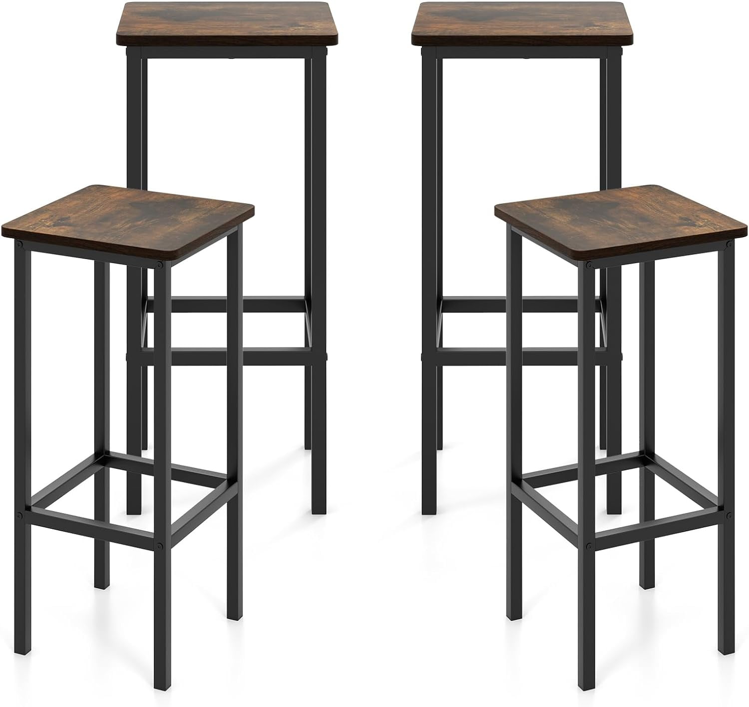 Set of 4 26'' Modern Metal Bar Stools Counter Height Stools w/ Footrest Backless Brown