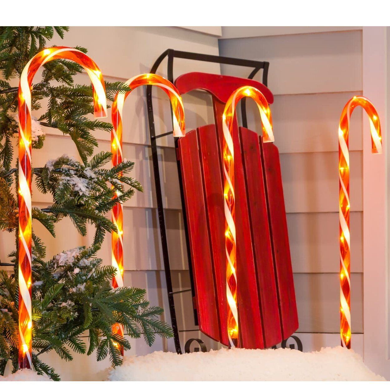 Set of 4 30" H LED Battery Operated Candy Cane Outdoor Garden Lights