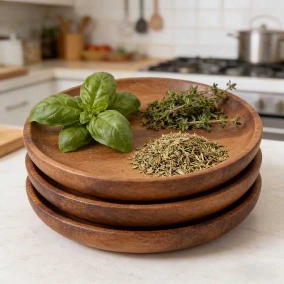 Set of 4 4.2 Inch Wooden Serving Platters - Wood Serving Board for Food, Fruit, Bread & Party Decor