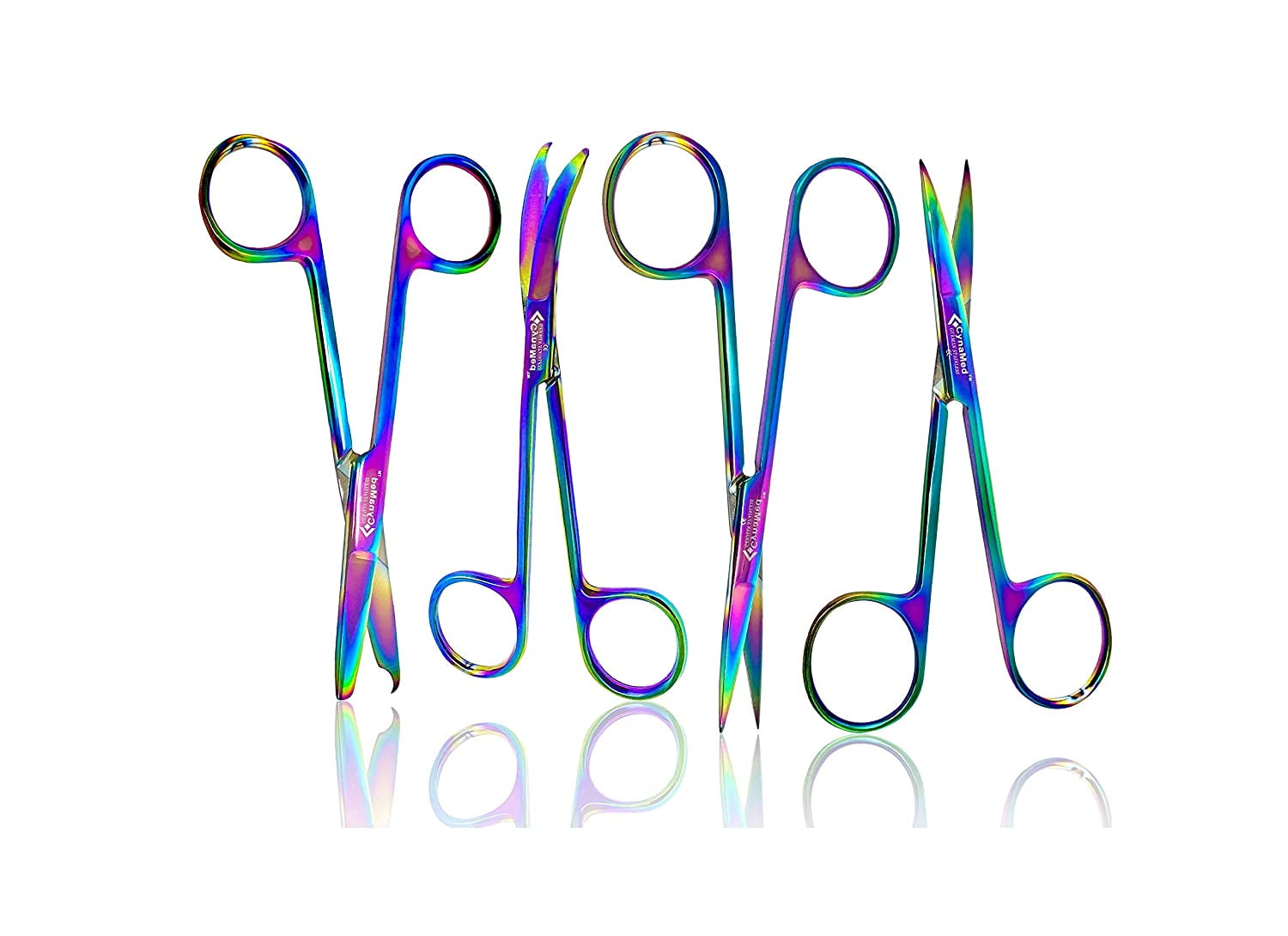 Set of 4 4.5 in. Stitch Scissors with Multicolor/Rainbow Titanium Coating