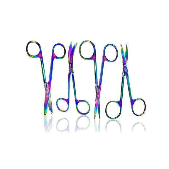 Set of 4 4.5 in. Stitch Scissors with Multicolor/Rainbow Titanium Coating