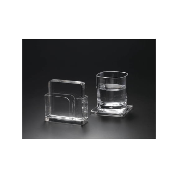 Set of 4 4" Square Acrylic Lucite Coasters with Holder