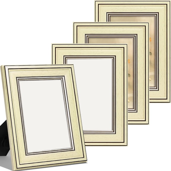 Set of 4 4x6 Picture Frames, Vintage ic Photo Frames for Wall or Tabletop, Perfect for Farmhouse Home Decor, Display Cherished 4x6 Pictures, Beige