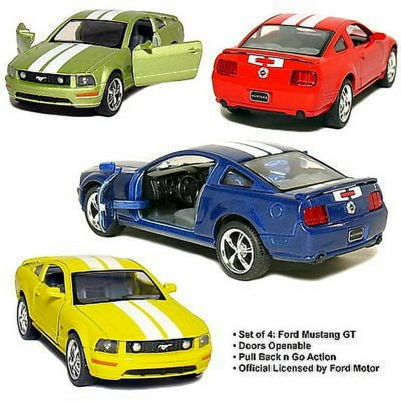 Set of 4: 5" Kinsmart 2006 Ford Mustang GT Stripes diecast model toy car 1:38