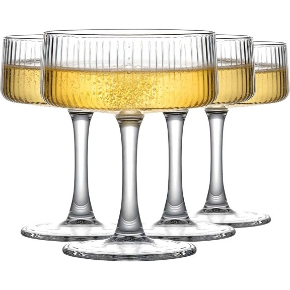 Set of 4 8.8 Ounce Glass Champagne Flute Weddings Birthdays Celebrations Durable Design for Home Bar Kitchen Table Special Events