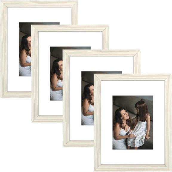 Set of 4, 9x12 Picture Frame Oak Wood Pattern with Mat for 8x6 Picture or 9x12 without Mat, Horizontal and Vertical formats for Wall Mounting