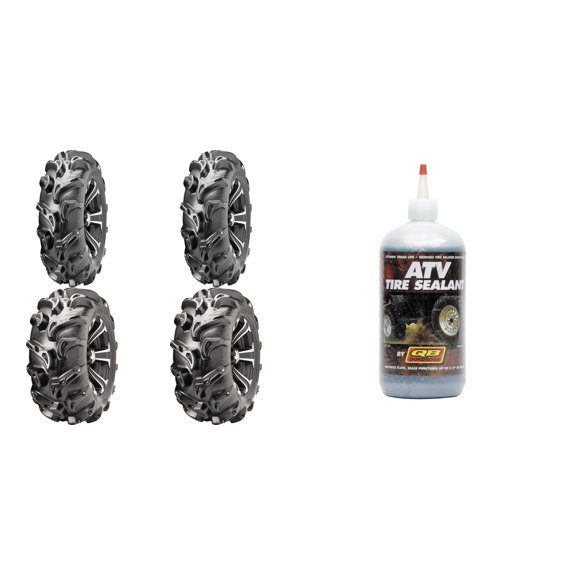 Set of 4 ATV ITP Tires (Mega Mayhem 28x9-14 Front, 28x11-14 Rear) with QUADBOSS Sealant