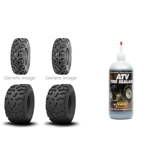 Set of 4 ATV KENDA Tires (Bearclaw HTR Radial 28x9R-14 Front, 28x11R-14 Rear) with QUADBOSS Sealant