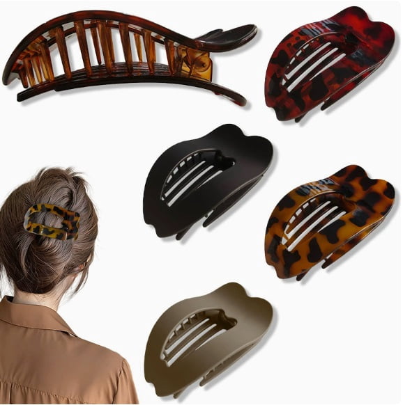 Set of 4 Abalone-Shaped Shark Clips - Strong Grip for Thick Hair, Elegant Design for Everyday Use