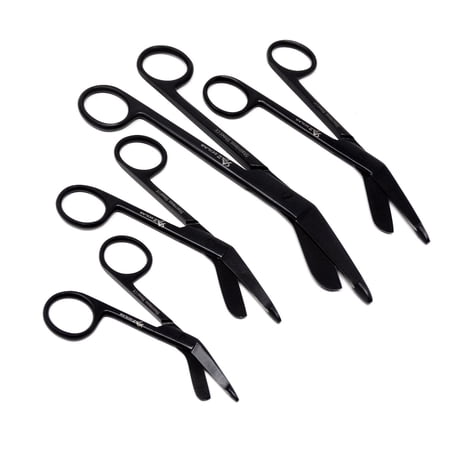 Set of 4 All Black Flouride Coated Bandage Scissors 3.5",4.5",5.5",7.25", Stainless Steel