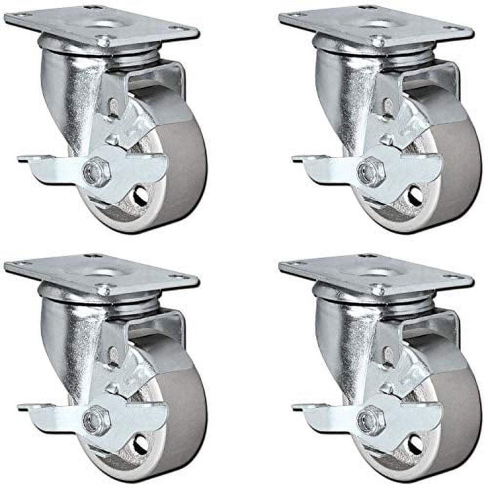 Set of 4 Heavy Duty Steel Swivel Plate Caster Wheels with Brakes