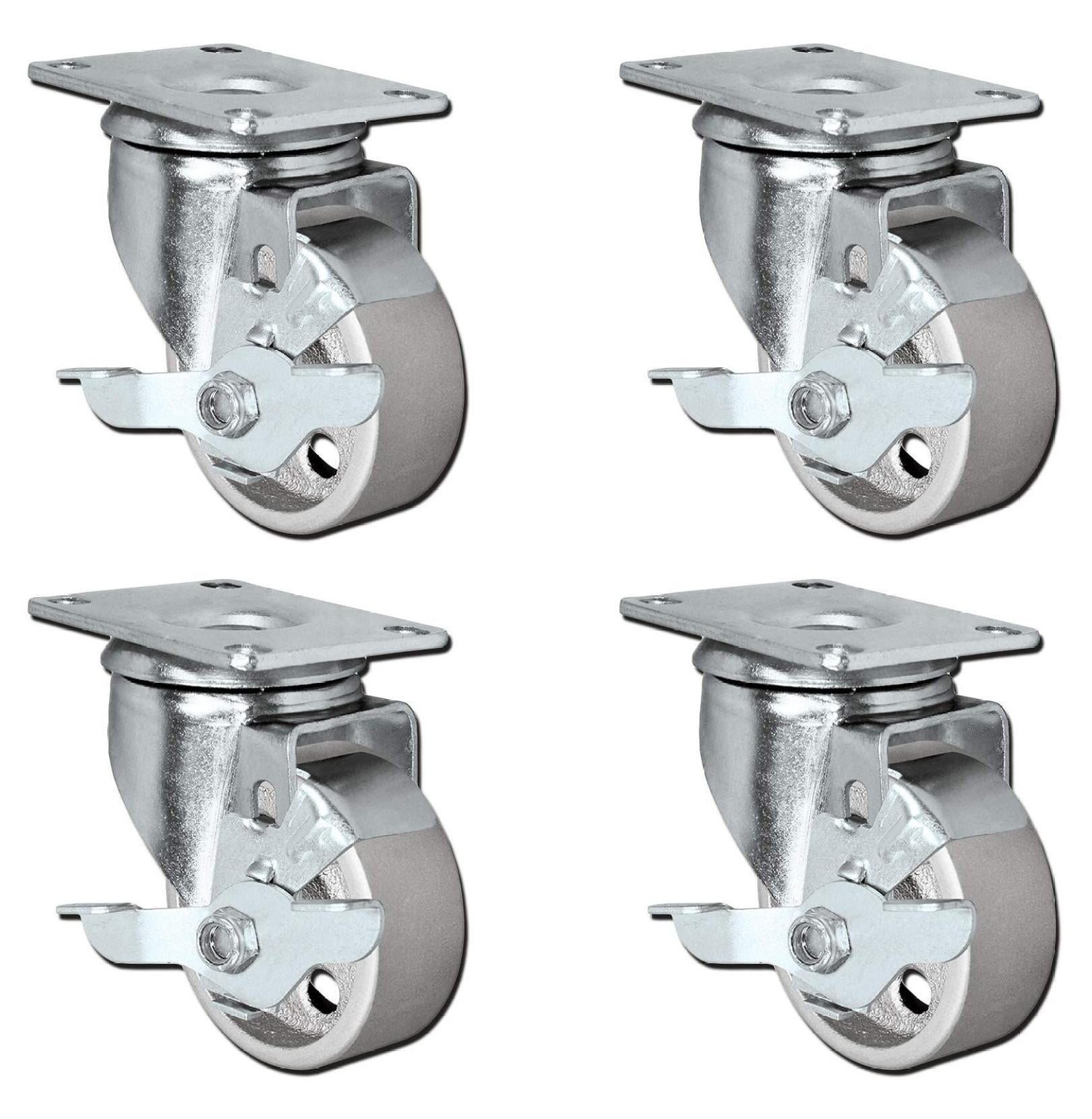 Set of 4 Heavy Duty Steel Swivel Plate Caster Wheels with Brakes