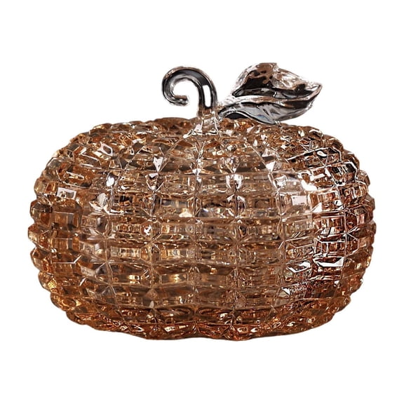 Set of 4 Amber Diamond Cut Pumpkin Decorative Jar
