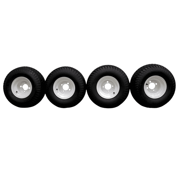 (Set of 4) Antego White Steel Wheels 18x9.50-8 4 Ply Turf Tires for Golf Cart (New)