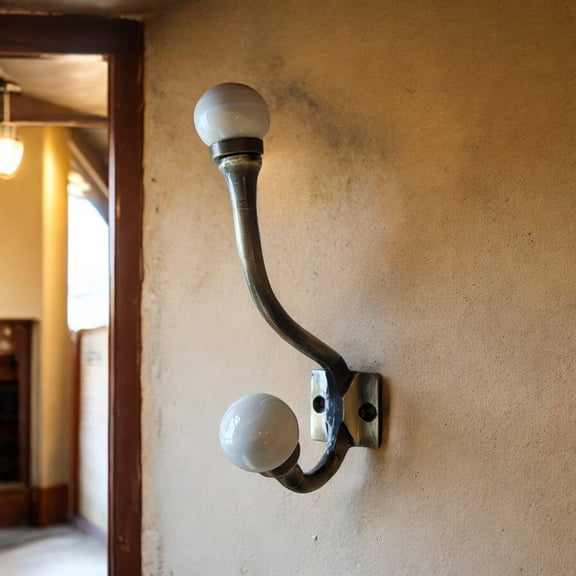 Set of 4 Antique Bronze Hooks  Cream Symmetry Ceramic Knob Heads