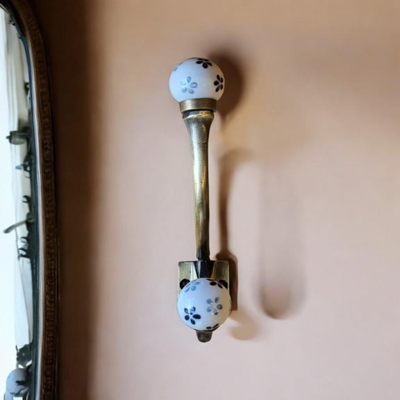 Set of 4 Antique Bronze Hooks  Little Flowers Ceramic Knob Heads