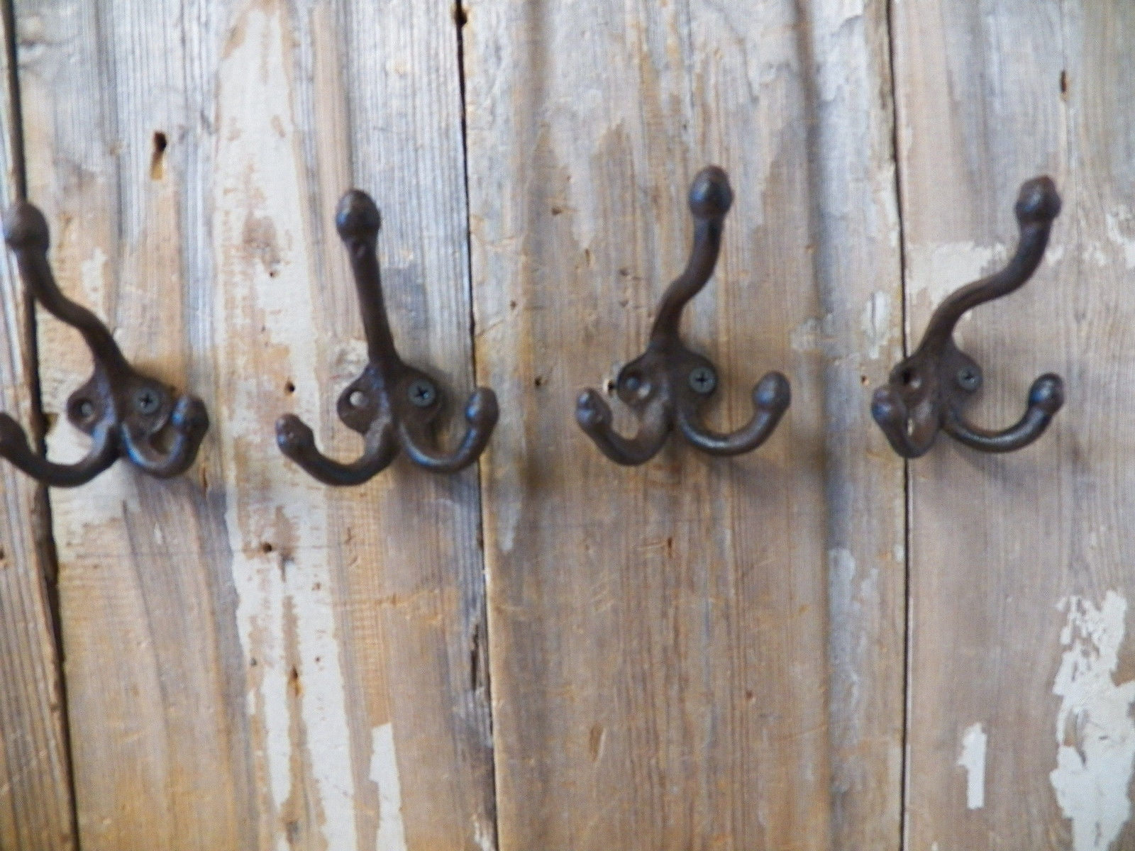Set of Antique Style Cast Iron Triple Rustic School Coat Hook