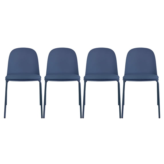 Set of 4 Armless Plastic Dining Chair Metal Legs for Dining Room Plastic Molded Seat With Cushion, Blue