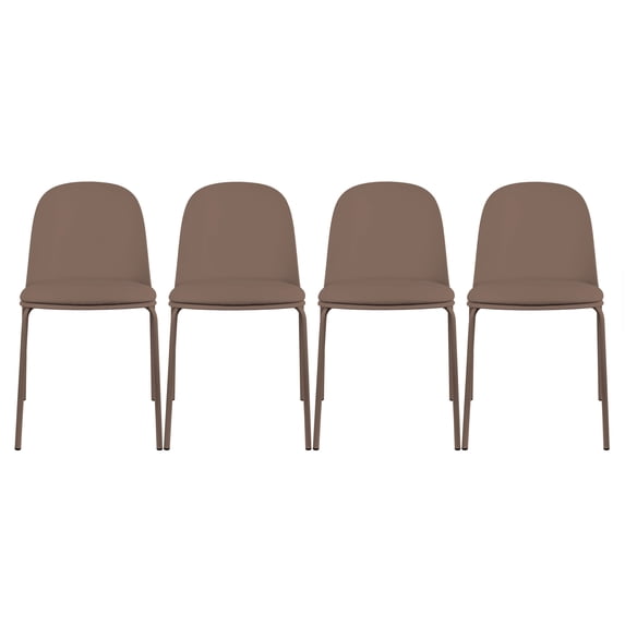 Set of 4 Armless Plastic Dining Chair Metal Legs for Dining Room Plastic Molded Seat With Cushion, Brown