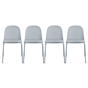 Set of 4 Armless Plastic Dining Chair Metal Legs for Dining Room Plastic Molded Seat With Cushion